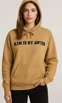 Kim Is My Lawyer Tan Pullover Hoodie Fleece Sweatshirt Graphic Top Size L