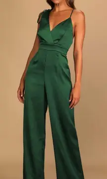 Look Of Emerald Green Satin Jumpsuit