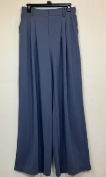 Halara High Waisted Pleated Wide Leg  Palazzo Pant Blue Sz L Knit Utility