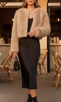 ASTR Doxey Faux Fur Teddy Jacket in Taupe Size Small NWT