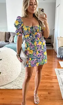 Zara Floral Mini Dress with Puff Sleeve Detail