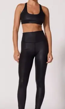 MPG Sportswear Black Faux Leather Sports Bra & Leggings Set - EUC!