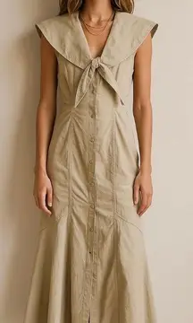 Vintage 90s My Michelle 100% Cotton Khaki Button Down Front Dress