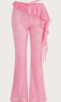 Pink see through cover up flare pants NWT