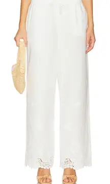 NWT WeWoreWhat Tie Waist Pant Ivory Lace Trim Straight Leg Size Small