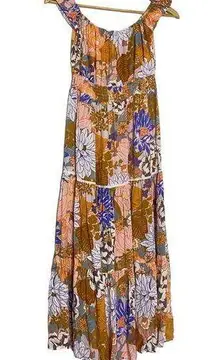 Abel The Label  Peach Multicolor Floral Print Maxi Dress