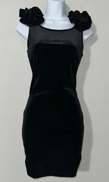 TFNC London Black Velvet Sheath Dress Ruffle Shoulder Cocktail Party S