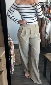 H&M white and navy striped long sleeve off the shoulder top