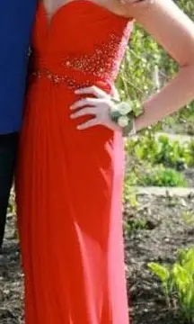 Red Strapless Prom Dress