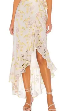 Majorelle Womens SMALL Wrap Peanut Skirt White Yellow Floral Embroidered Ruffle