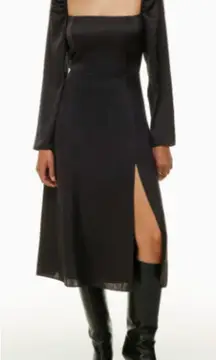 Wilfred Bridgerton Satin midi dress Black slit Size XS 0