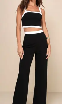 NWT Lulus Set for Perfection Black Color Block Two-Piece Jumpsuit Party Size XS