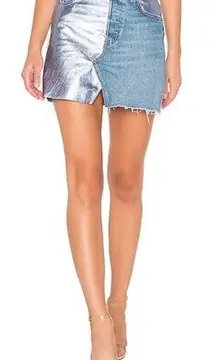 GRLFRND NEW Milla A-Frame Splice Denim Mini Skirt Two Face Wash Metallic Size 26