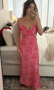 ASTR The Label Colette Midi Dress Floral Satin Cut-Out