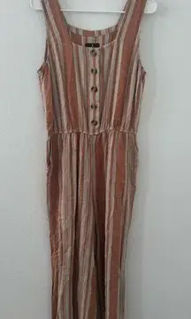 J Jason Wu Regular Striped Linen Button Front Jumpsuit Terracotta Sizs Small