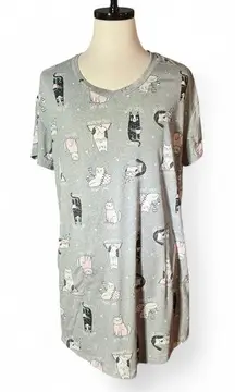 Peanuts Snoopy Cat Print Sleep Shirt Nightgown Womens S M Grey V Neck Cat Lady