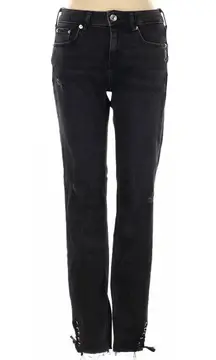 Zara Black Faded Straight Leg Mid Rise Jeans w/ Lace up Hem Size 4 NEW