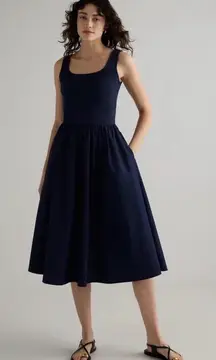 Quince Womens Cotton Mixed Media Tank Dress Navy Basic Sleeved Medium