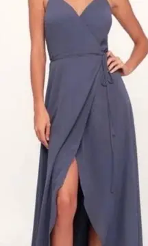 Lulus Here's To Us Maxi Wrap Dress in Granite Blue Size Medium