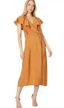 Vince  Camel Tan Flutter Sleeve V-Neck Midi Wrap Dress Size Small NWT