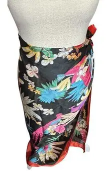 Long Sarong Wrap Scarf Coverup Tropical Birds Of Paradise Floral Resortwear