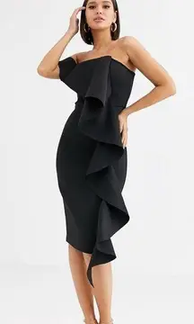 Lavish Alice one shoulder bardot frill scuba midi dress in black Size 18 NWT