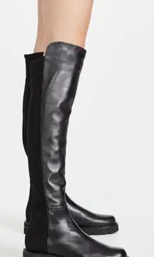 Stuart Weitzman Black 5050 Lift Knee High Pull-On Leather Boots‎ Sz 6.5