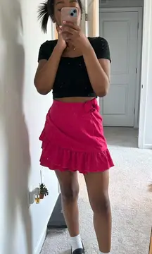 Hot Pink Ruffle Crossover Skirt