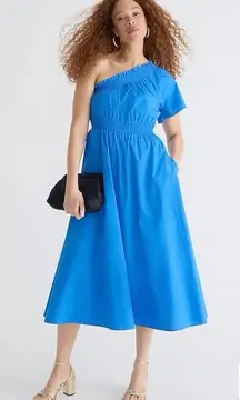 J. Crew Smocked one-shoulder dress in blue cotton poplin size M