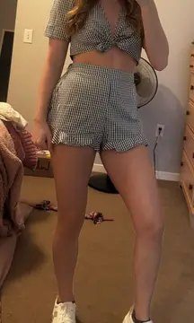 Gingham Two piece Set Tie top and ruffle shorts