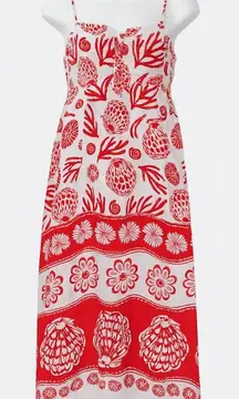 Calypso St‎ Barth Maxi Dress Womens L Red White Linen Blend Shells Boho Resort