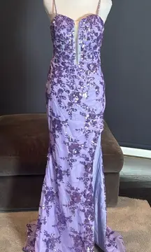 SOLD Purple Mermaid Fit Prom Party Dress Sparkly Sequins Lace Up Back Size 2