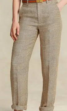 Polo Ralph Lauren Glen Plaid 100% Linen Tweed Pant vintage beige plaid size 2