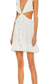 Mac Duggal 55688 Chiffon White Cut-Out Waist Ruffle Mini Dress Size 6 MSRP $348