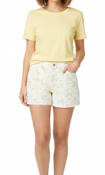 Judy Blue Shorts Womens 1XL‎ White Yellow Floral Print Denim Casual Summer Comfy