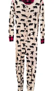 Little Blue House Bear Bum Pajamas Women's Small Red Plaid One Piece Sleepwear