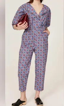 Rachel Comey Holt Jumpsuit Purple Print Cotton Maximalist Artsy Edgy Baggy Boho