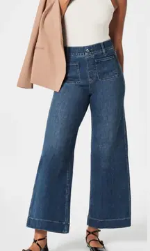 SPANX SPANXshape Original EveryWear Cropped Wide Leg Jeans Patch Pockets Blue