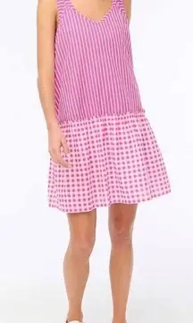 NWT J. Crew Bright Pink Gingham and Stripes Cover Up Summer Dress - Size Small