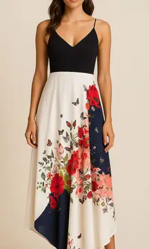 CLOVER CANYON Floral Silk-Like Handkerchief Midi Dress Small