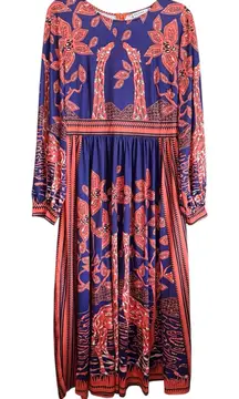 Elegant Orange & Blue Long Sleeve Dress Size Medium Beautiful Giraffe Graphics