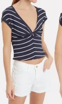 A.L.C Striped Preppy Cropped Twist Front Women Small‎ Short Sleeve Ribbed Top