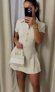 Zara mini dress pleated skirt collar button up ivory casual classic old money 