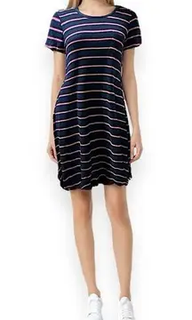 . Women Blue / Red / White Casual Midi Dress M Stripes