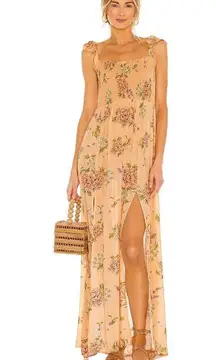 NWT Agua Bendita Leandra Blomma Maxi in Peach Floral Smocked Slit Dress M