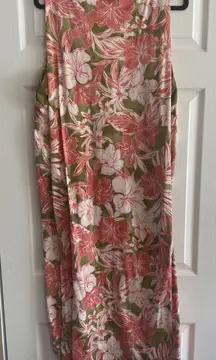 Cuddl Duds Womens Large Maxi Dress Pink Vacation Palm Loungewear‎ Vacation Cozy