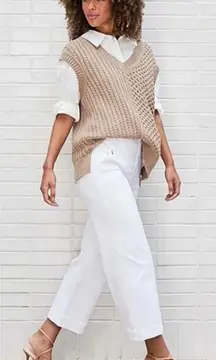 SPANX StretchTwill Cropped Wide Leg Pull‎ On Pants In Bright White Sz Small Tall