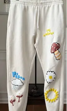 Pacsun Cream Sweatpants Mushroom Flower Sun Rain Cloud M