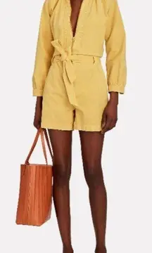 💕MOTHER DENIM💕 Gatherer Short Romper ~ So Far Gone - Rattan Yellow Size Small