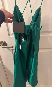 green silk dress